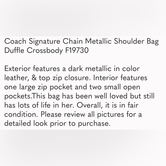 Coach Vintage Signature Chain Metallic Shoulder Bag Duffle Crossbody F19730. - Picture 13 of 13